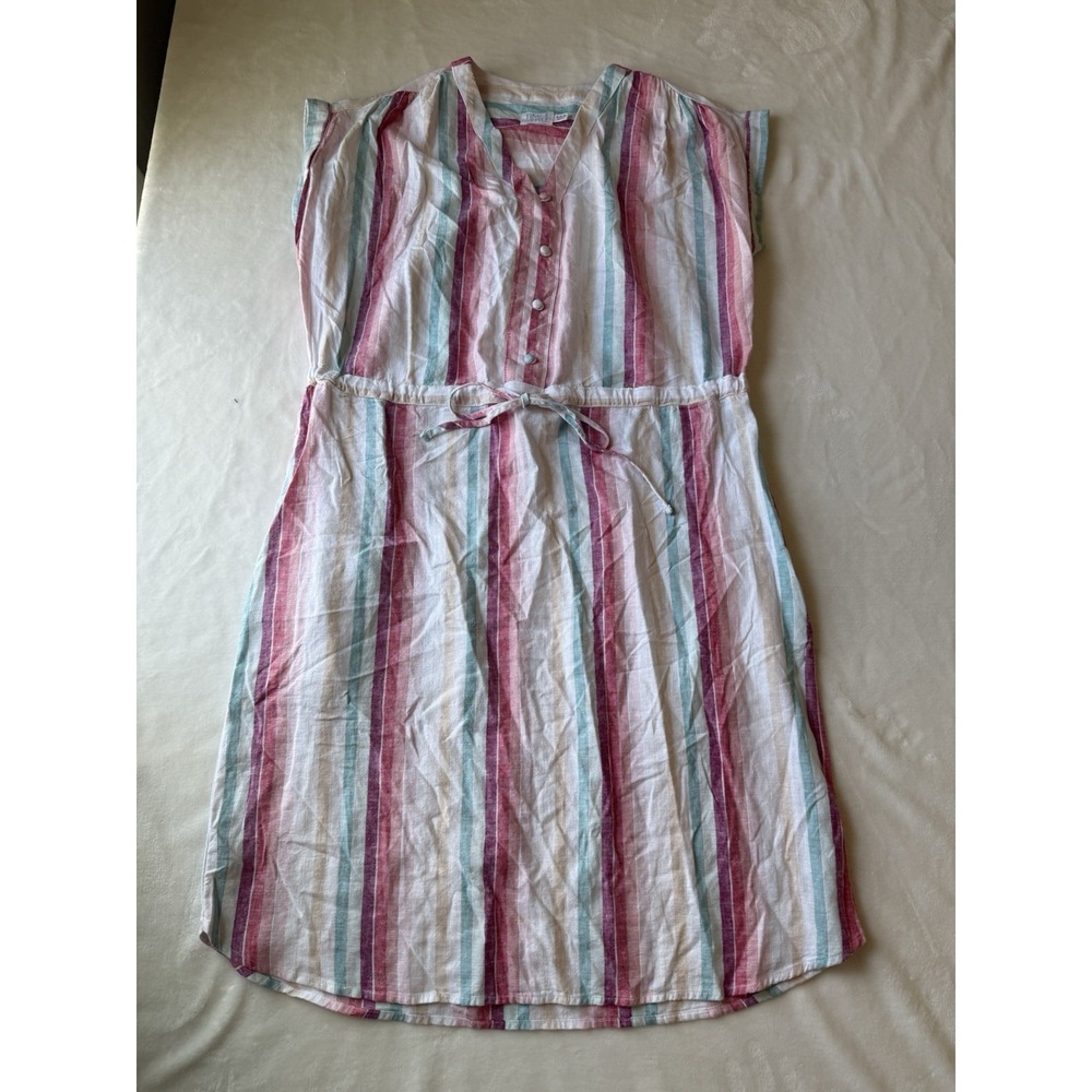 Women's Sz Small Time & True SS Linen Blend Casual Striped Drawstring Dress